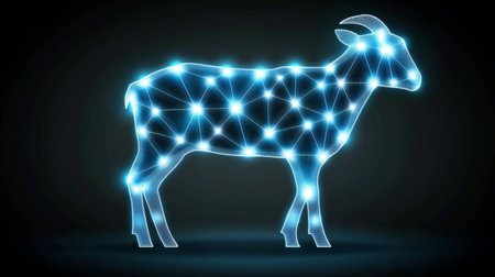 Neon Goat A Geometric Illustration of Capricorns Ambition in Glowing Teal and Silverの素材