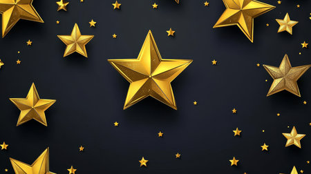 Sparkling Golden Stars Festive Pattern On Dark Green Background For Elegant Designs.の素材