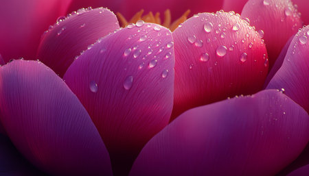 Pink Peony Petals, Close Up With Dewdrops , Vibrant Pink And Purple Flower Macro Photographyの素材