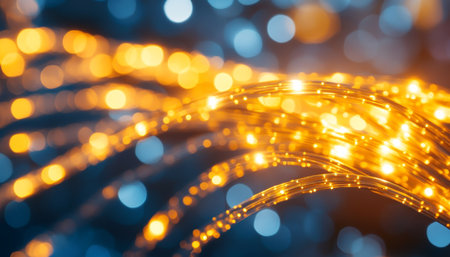 Abstract Background, Vibrant Colored Lights on Fiber Optic Cables, Technology With Copy Space.の素材