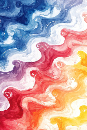 Abstract Colorful Swirls Vibrant Liquid Paint Mixing, Creating Wavy Patterns and Dynamic Textureの素材