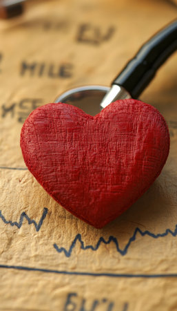 Close-up, Heart, And Stethoscope On A Electrocardiogram Background, Healthcare concept,の素材