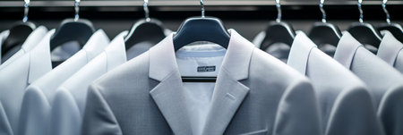 Minimalist Collection Pristine Suit Jackets on Hangers, Conveying Elegant Simplicityの素材