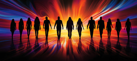 United Team Walking Toward Bright Future, Symbol Of Success And Progress, Collaboration And Teamworkの素材