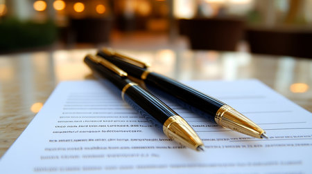 Luxury Pens on Legal Documents, Professional Service Concept, Elegant Contract Signing Backgroundの素材