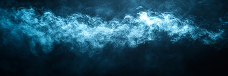 Abstract Blue Smoke Wave on Black Background, Serene Atmosphere of Flowing Dreamscapeの素材