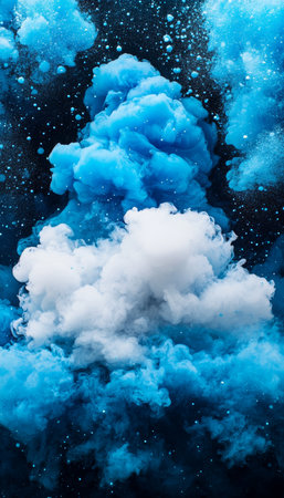 Abstract Blue and White Smoke on Black Background, Ethereal and Dreamlike Atmosphere, Textureの素材