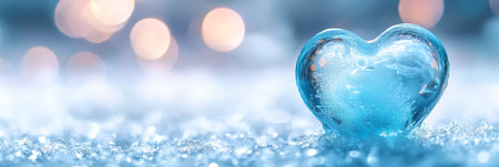 Icy Blue Heart on Sparkling Snow, A Symbol of Winter Love and Romance, With a Bokeh Background.の素材