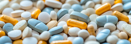 Pharmaceutical Background, Abstract Shapes And Patterns Of Colorful Pills And Capsulesの素材