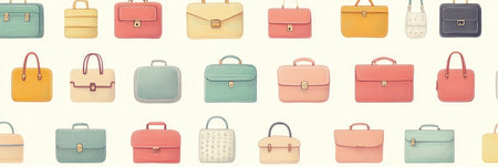 Variety of Handbags, Briefcases Flat Lay Illustration, Minimal Style , Business Conceptの素材