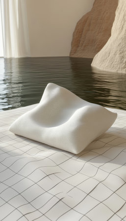 Modern Minimalist Interior Design with a Sculptural Pillow on a Graphic Patterned Surfaceの素材