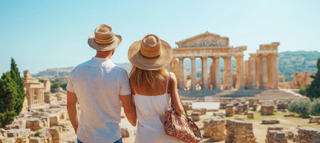Couple Exploring Ancient Ruins A Journey Through History And Culture, Travel And Tourismの素材