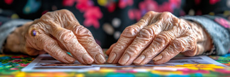 Memories Fade, Love Remains Senior Hands Trace a Cherished Photo, Nostalgia s Embraceの素材