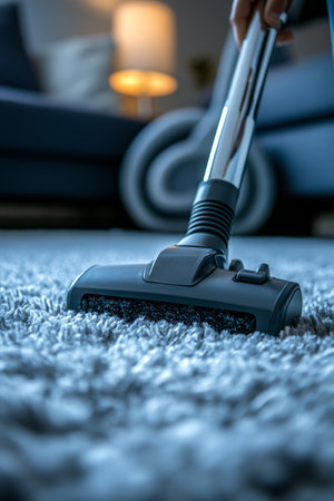 Carpet Cleaning in Progress Deep Cleaning Home Carpets Using a Powerful Vacuum Cleaner, Close Upの素材
