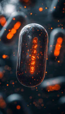 Glowing Virus Particles, Digital Microcosm, Abstract Background With Bokeh, 3D Render Illustrationの素材