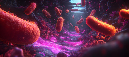 Microscopic World, Bacteria And Viruses In Abstract Shapes With Bokeh Effect, 3D Renderの素材