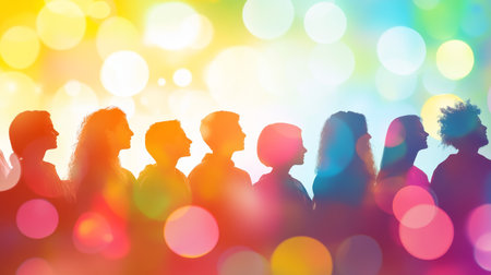 Diverse Students, Colorful Bokeh Background Back to School, Education, Youth Concept.の素材