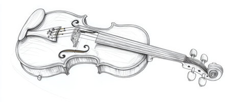 Elegant Drawing Style Line Art Depicting Scroll, Bridge, and Body of Violin Music Instrumentの素材