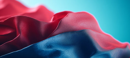 Abstract Flowing Fabric, Vibrant Red and Blue Material, Wavy Background, Liquid Silk Designの素材