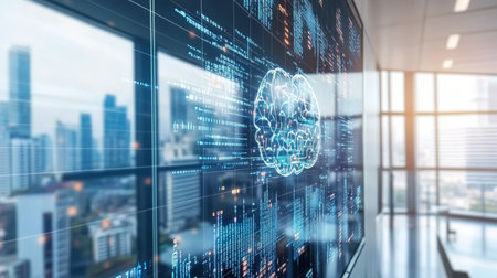 Digital Brain On Screen, Representing Technological Innovation In A Modern Office Environment.の素材