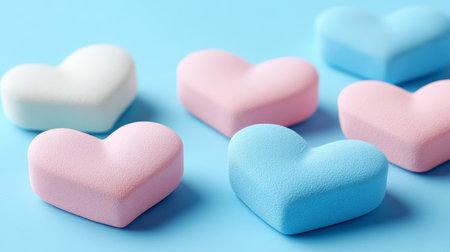 Pastel Blue, Pink, and White Hearts on a Solid Blue Background A Romantic and Sweet Imageの素材
