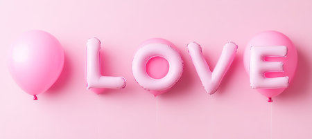 Love In the air, Valentines Day celebration with Pink balloons on light vintage dusty Backgroundの素材
