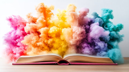 Open Book with a Vibrant Paint Explosion Colors, Imagination, Creativity, and Inspirationの素材