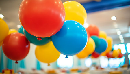 Colorful Balloons Decorate a Festive Party Atmosphere, Perfect for Birthdays and Celebrationsの素材