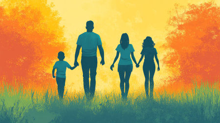 Secure Family Future, Vibrant Nature Background Symbolizing Love, Unity, And A Bright Tomorrowの素材