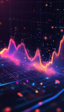 Abstract Financial Data Visualization Vibrant Charts, Graphs, and Technology Backgroundの素材
