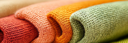 Softly Focused Stack of Knitted Fabrics in Warm Earthy Tones, Textures, Knitting, Pattern Backgroundの素材