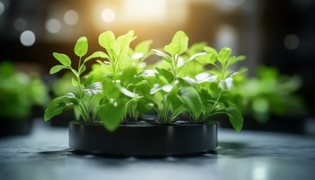 Close Up, Selective Focus Vibrant Green Seedlings Growing In A Modern Hydroponic Systemの素材