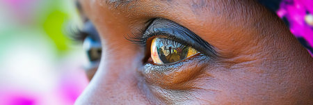 Close-up Portrait of an African American Woman with Beautiful Brown Eyes Looking into the Camera.の素材