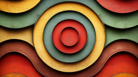 Retro Color Wheel Abstract Vibrant Design Background, Circular Patterns, Wavy Textureの素材