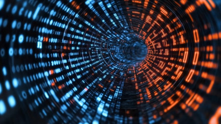 Digital Tunnel, Futuristic Technology, Binary Code Data Flow Stream, Cyber Data Transferの素材