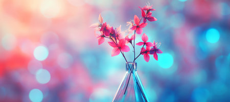 Pink Wildflowers in Glass Vase with Blurry Background, Flower Decoration, Minimalist Posterの素材