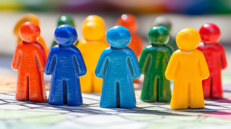 A Colorful Crowd of Miniature Figures Representing Community, Teamwork, and Diversityの素材