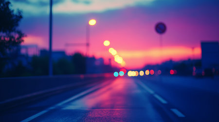 Blurry City Street Lights, Evening Commute with Glowing Bokeh Effect Background, Space for Textの素材