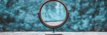 Antique Oval Mirror With A Blurred Forest Reflection, Evoking Mystery And Magic In Nature.の素材