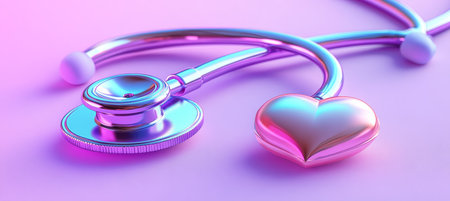 Purple, Blue, and Pink Vibrant Iridescent Medical Concept with a Heart-shaped Stethoscope Detailの素材