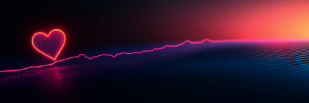Glowing Heartbeat Line on a Gradient Background,. Abstract health and wellbeing concept.の素材