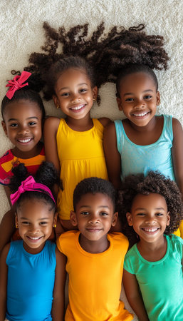 Joyful Bunch Happy Children, Bright Colors, and Unforgettable Smiles on White Backgroundの素材