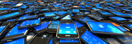 Sea of Smartphones Overflowing Array of Mobile Device Screens Illustrating Communication Technologyの素材