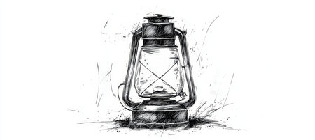 An Intricately Detailed Vector Illustration of an Antique Kerosene Lantern on a White Backgroundの素材