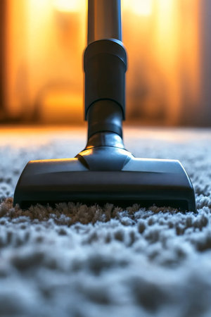 Close-up of Vacuum Cleaner on Carpet, Cleaning Concept. Home, Housekeeping. Domestic Life, Choresの素材