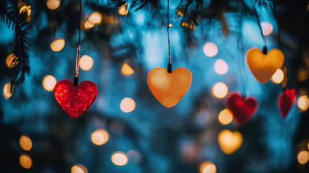 Romantic Glowing Hearts Background, Valentine s Day Sparkling Lights and Festive Bokehの素材