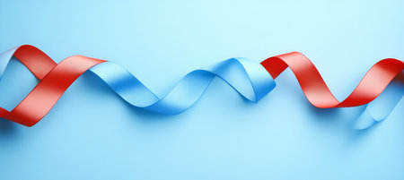 Abstract Background With Red And Blue Ribbons Intertwined On A Serene Light Blue Backdrop.の素材
