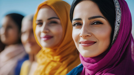 Diverse Group of Female Friends Smiling, Celebrating Diversity, Togetherness, and Cultureの素材