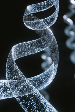 Illuminated DNA Strand, Genetic Code, 3D Illustration Genetics and Biotechnology Imageryの素材