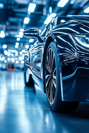 Luxury Sports Car in Modern Production Line, Automotive Industry and Manufacturing Concept.の素材